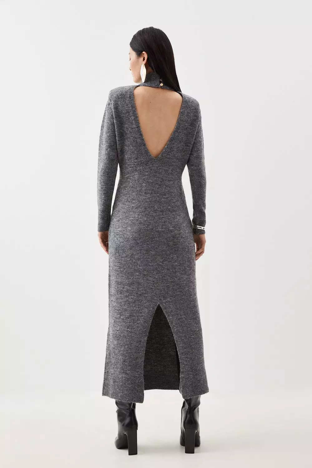 Wool Blend Cosy Roll Neck Open Back Knit Dress | Karen Millen