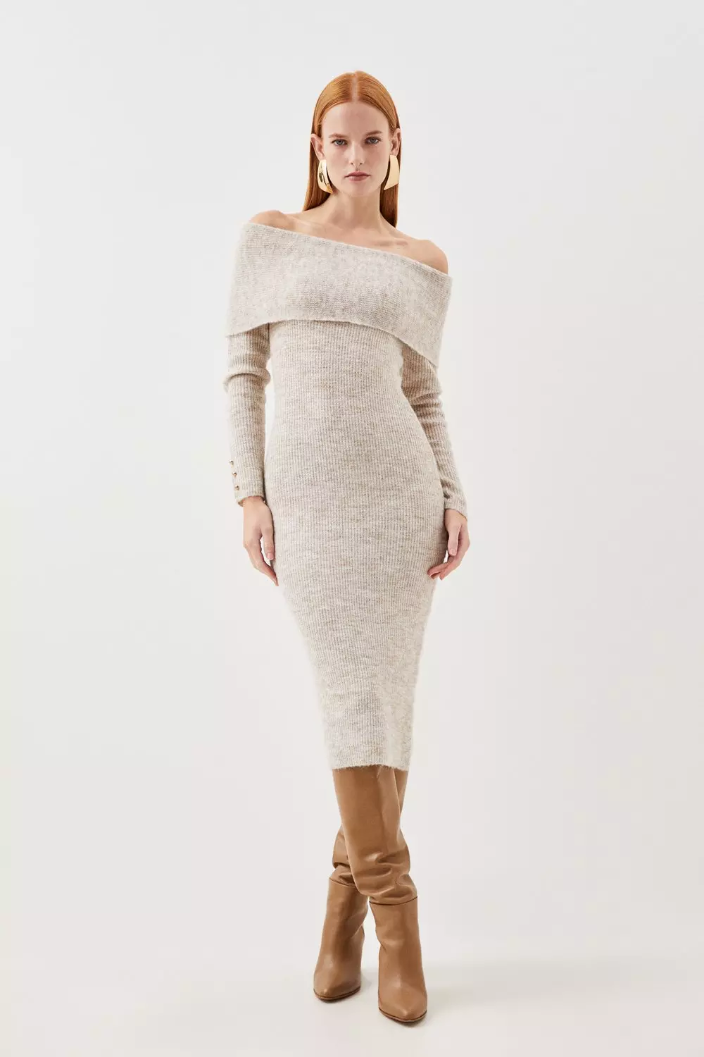 Off the shop shoulder wool dress