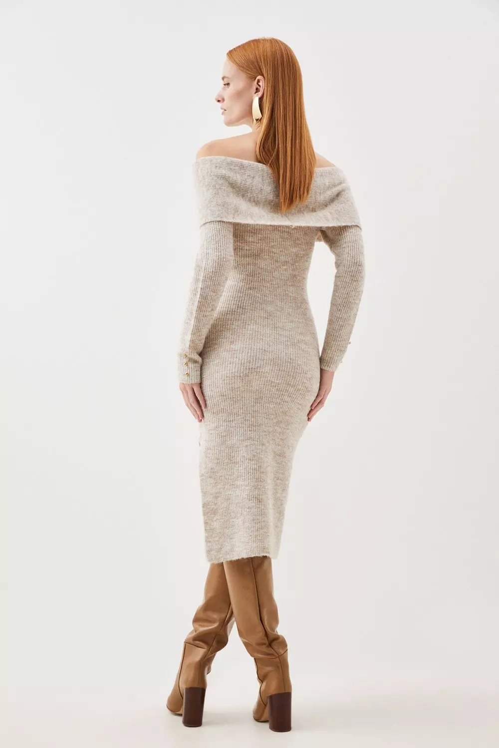 Wool Blend Cosy Turtleneck Open Back Knit Dress | Karen Millen