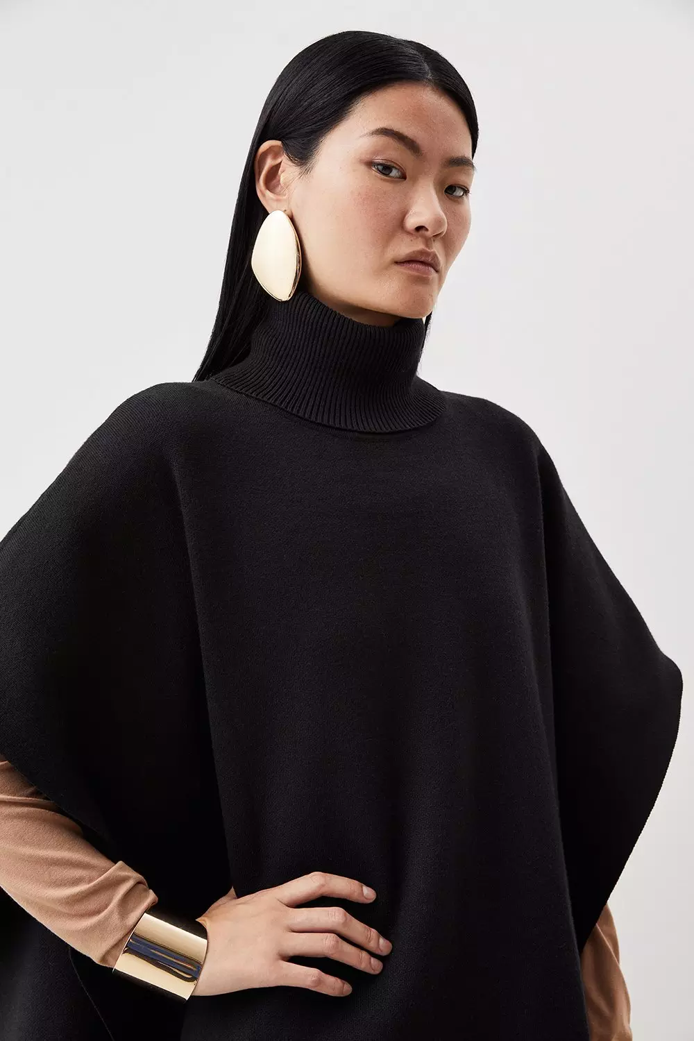 Viscose Blend Oversized Knit Poncho Karen Millen