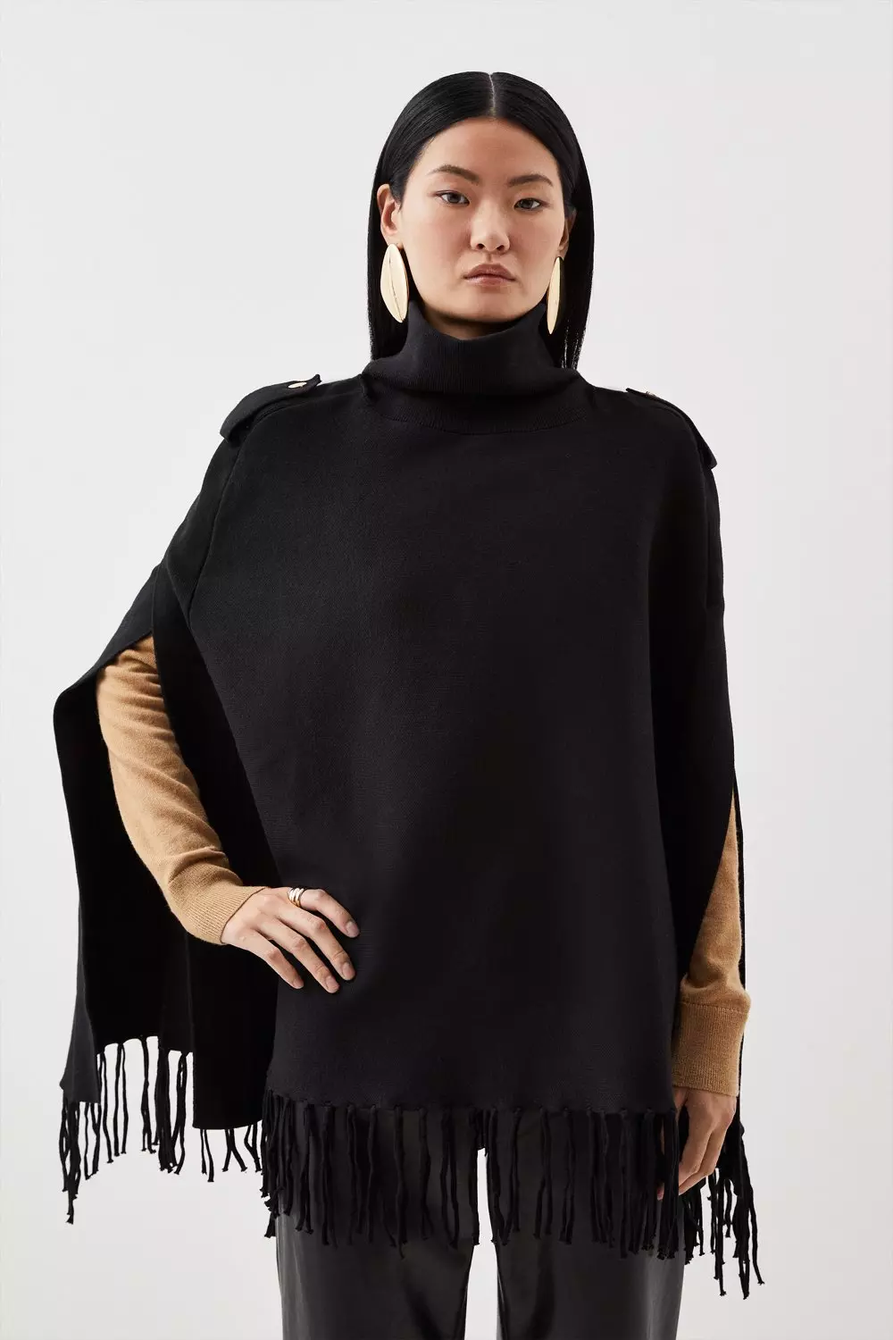 Black knit 2025 poncho sweater