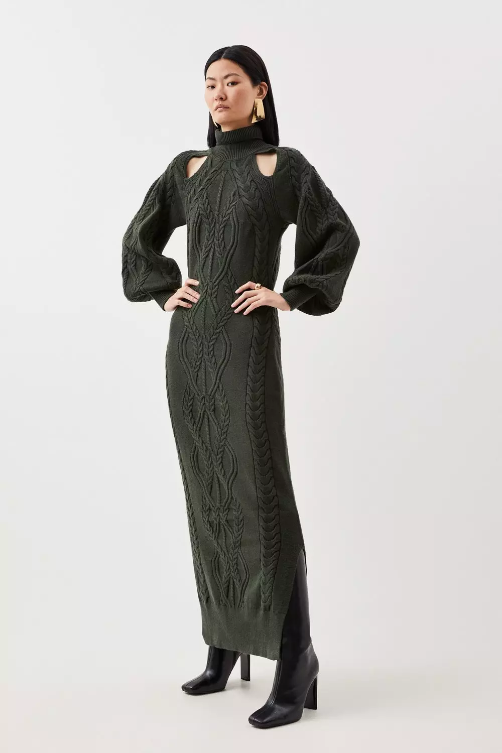 Homelex + V-Neck Maxi Knit Cutout Dress