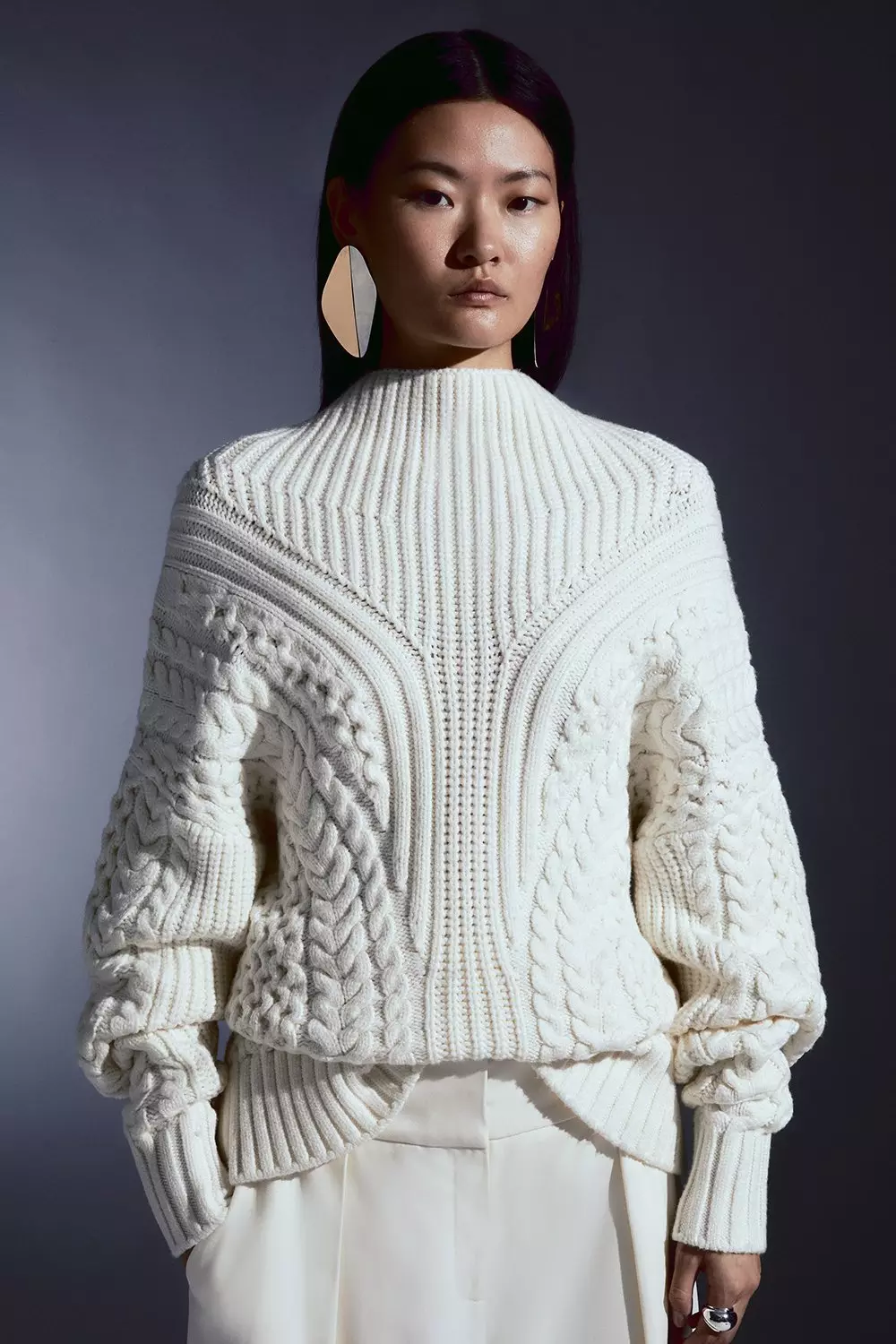 Cable Knit Balloon Sleeve Jumper | Karen Millen