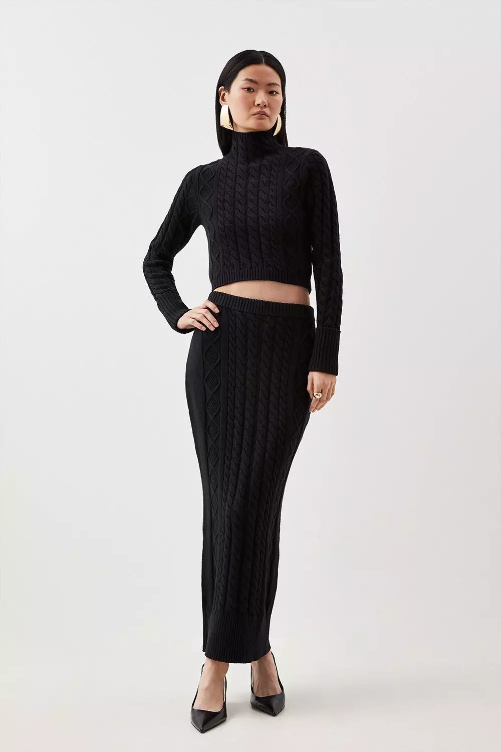 Cable Knit Midi Skirt | Karen Millen