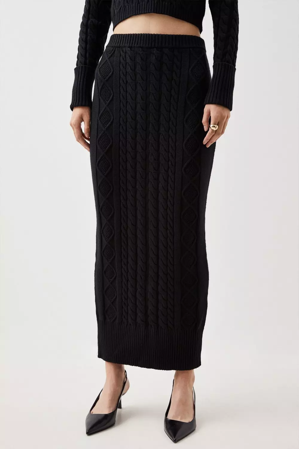 Long black skirt knit sale