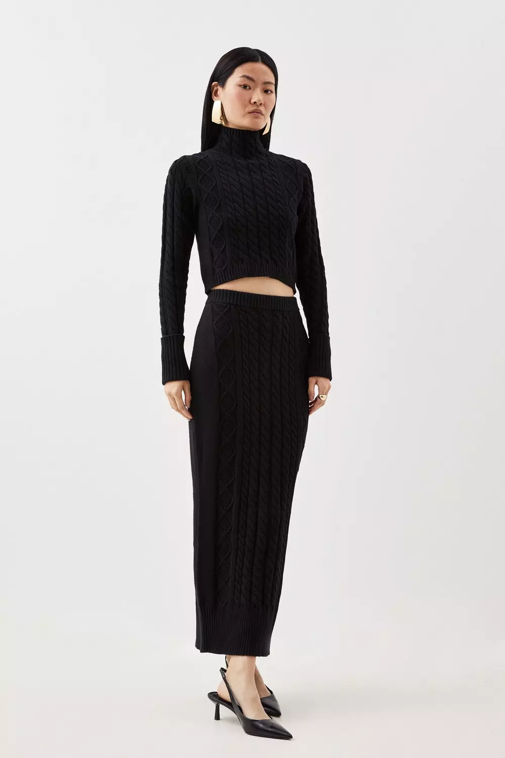 Cable Knit Crop Funnel Neck Jumper