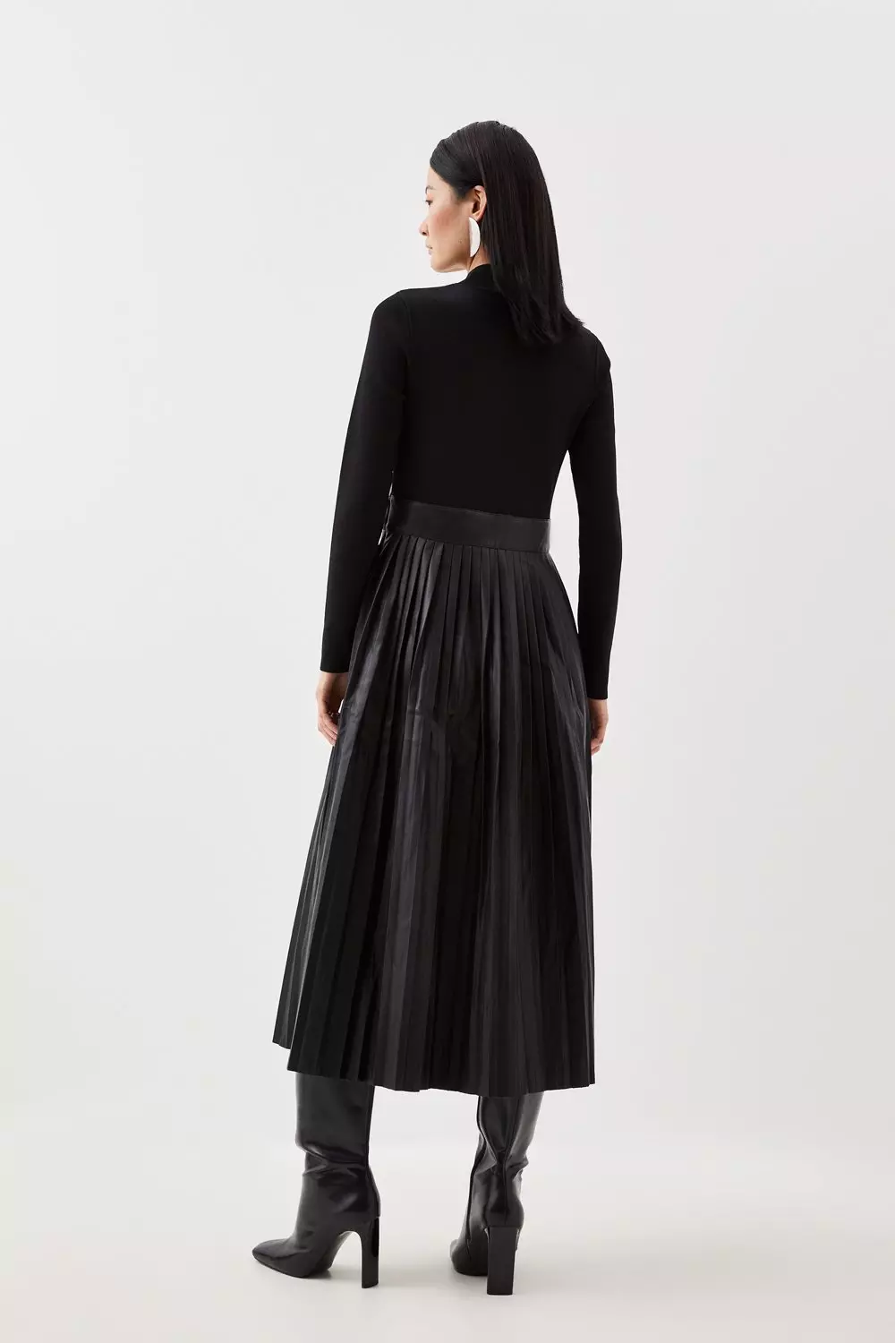 Faux leather pleated sales skirt midi