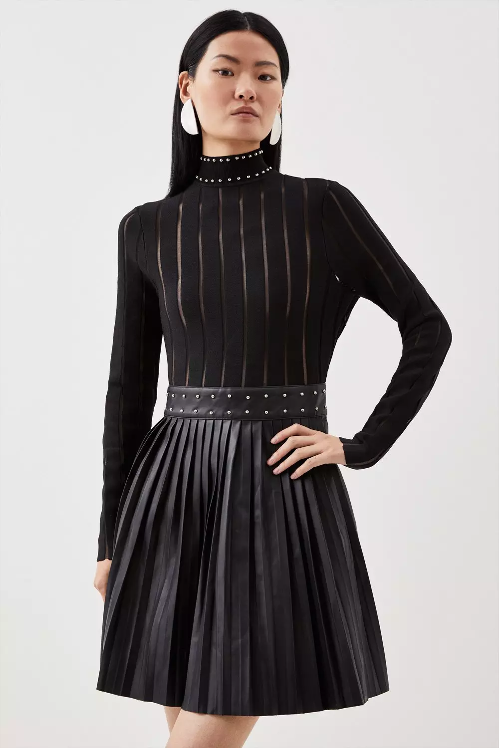 Pleated skirt hotsell long sleeve dress