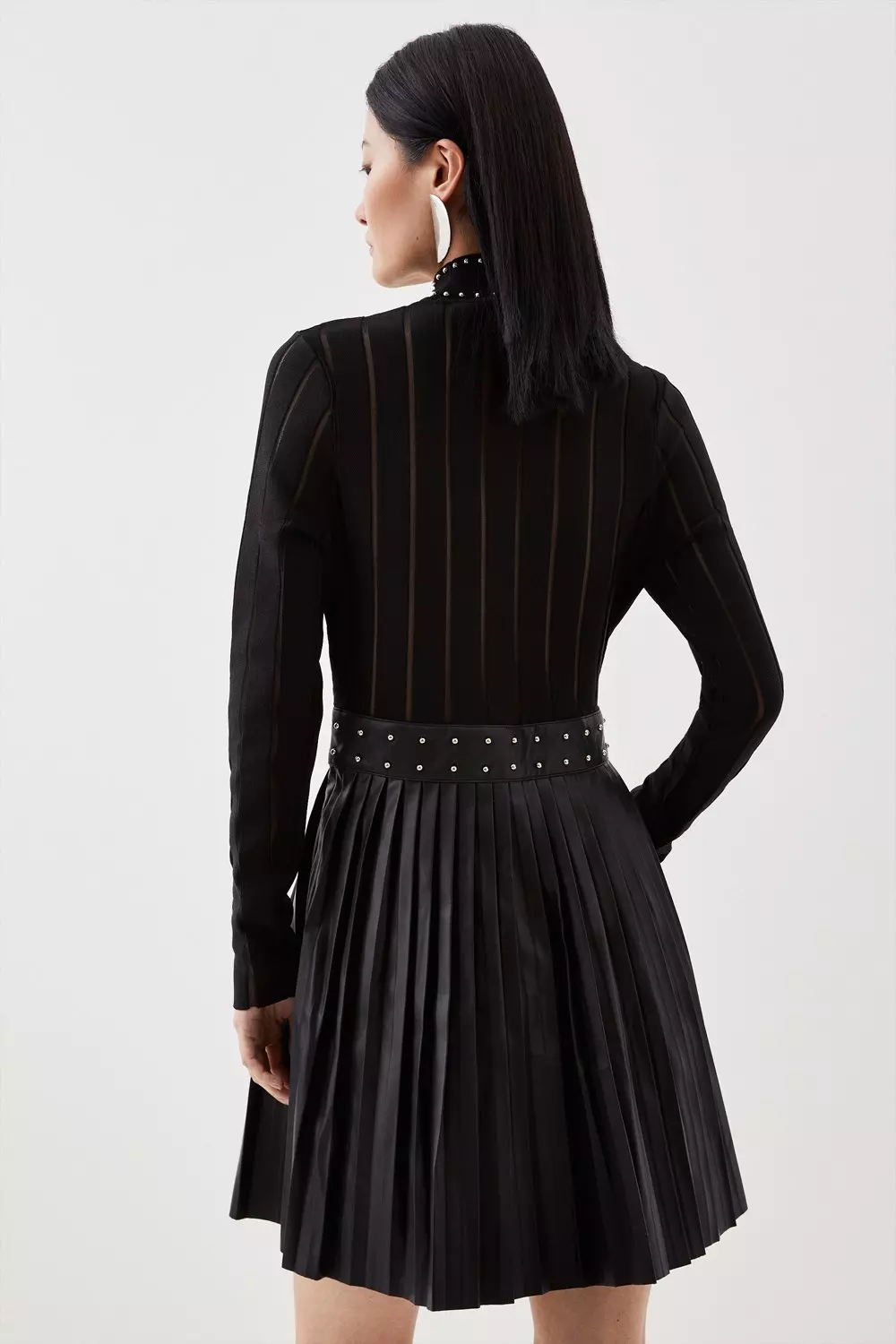 Pu Knit Pleat Skirt Mini Dress | Karen Millen