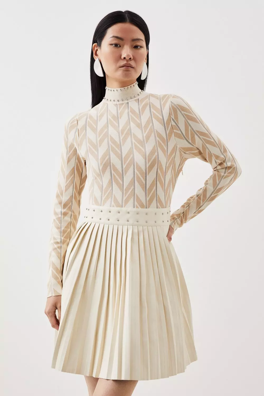 Pu Knit Pleat Skirt Mini Dress | Karen Millen