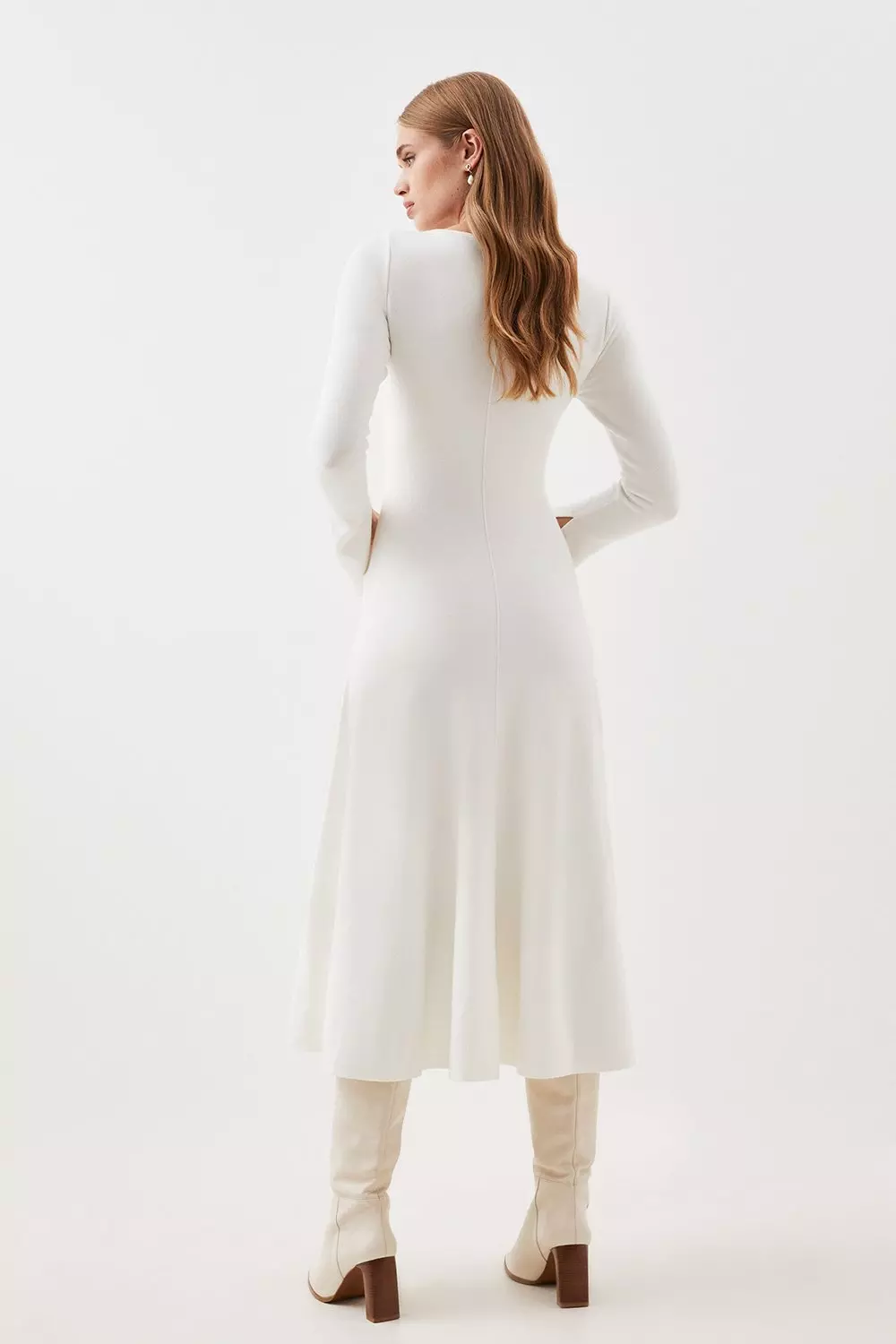 Lydia Millen Petite Compact Knit Wool Look Full Skirt Midi Dress | Karen  Millen