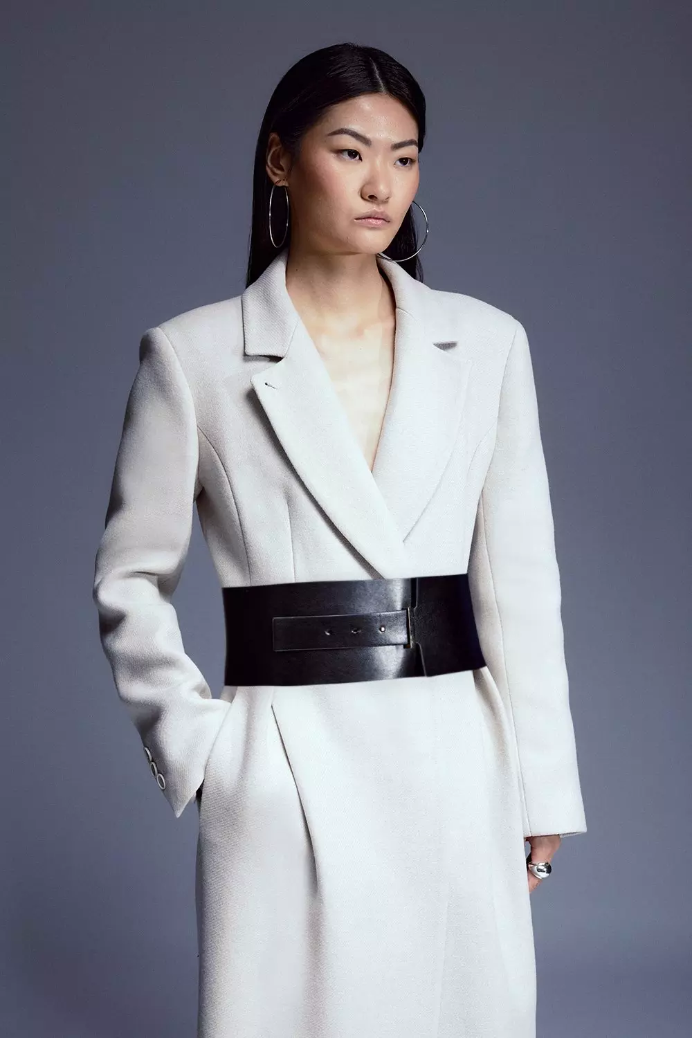 Tailored Wool Blend Belted Midi Coat