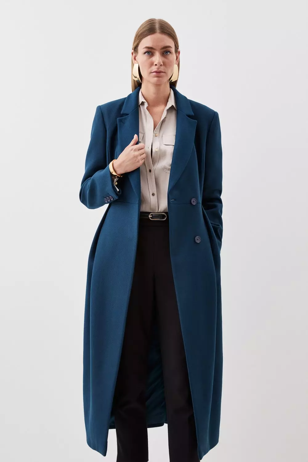 Tailored Wool Blend Belted Midi Coat Karen Millen