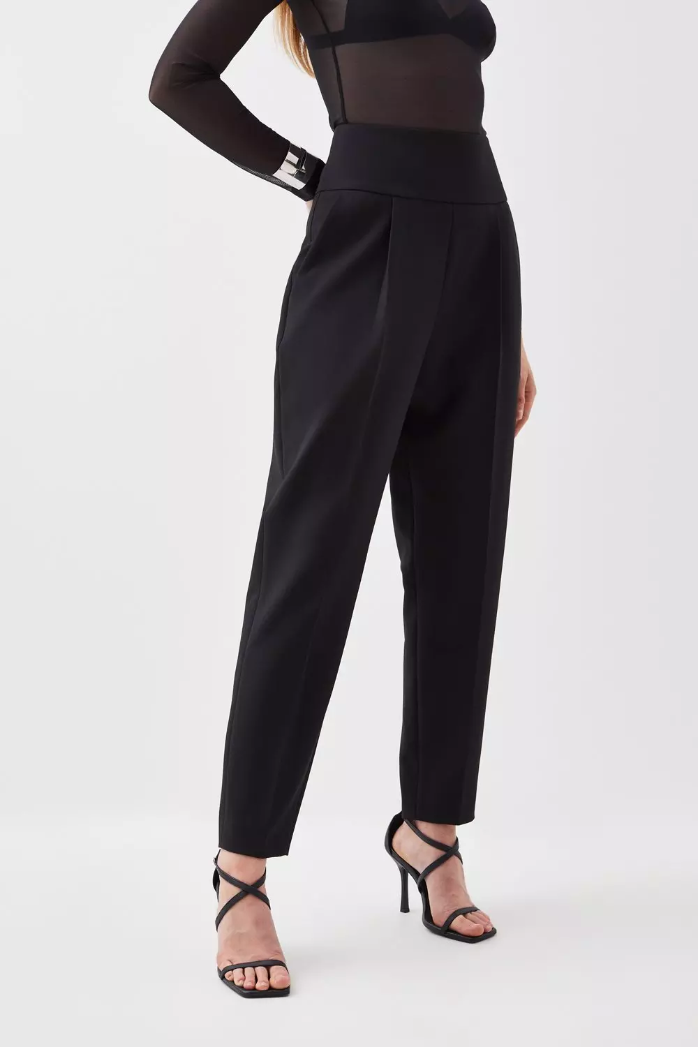 High waisted clearance black stretch trousers