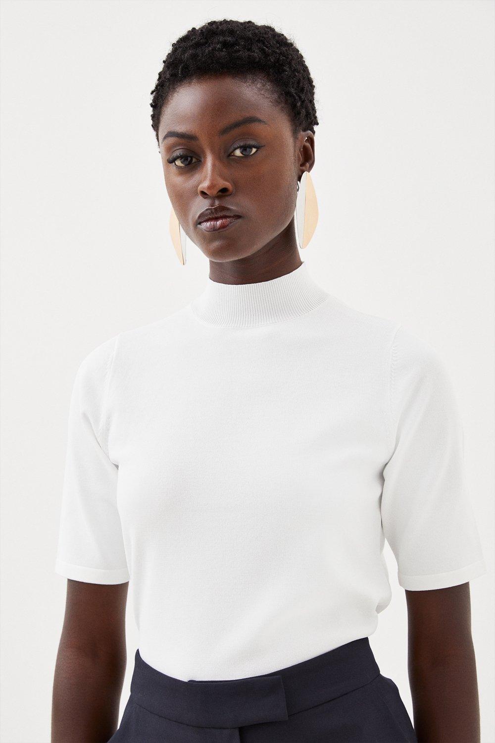 White ribbed roll neck on sale top