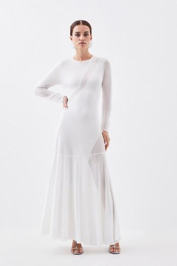 Petite Viscose Blend Sheer Knit Panelled Maxi Dress ivory
