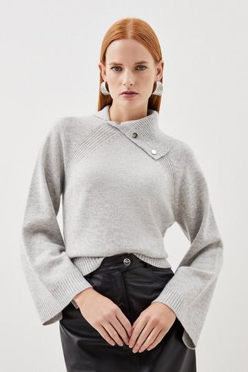 Envelope Neck Cashmere Knit Sweater grey marl