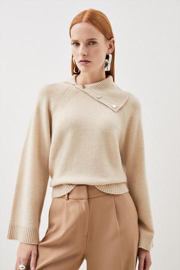 Envelope Neck Cashmere Knit Sweater oatmeal