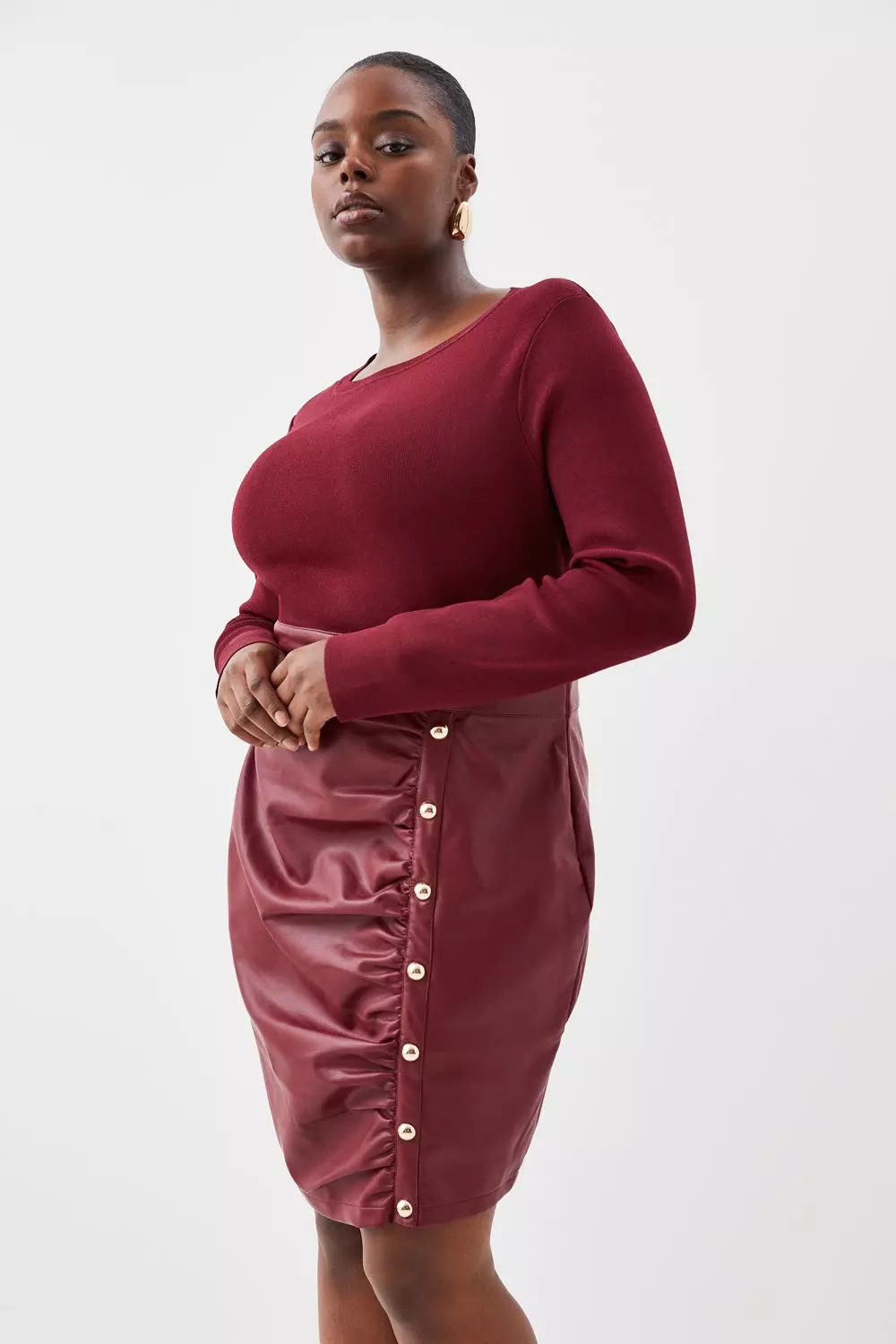 Plus size outlet button midi skirt