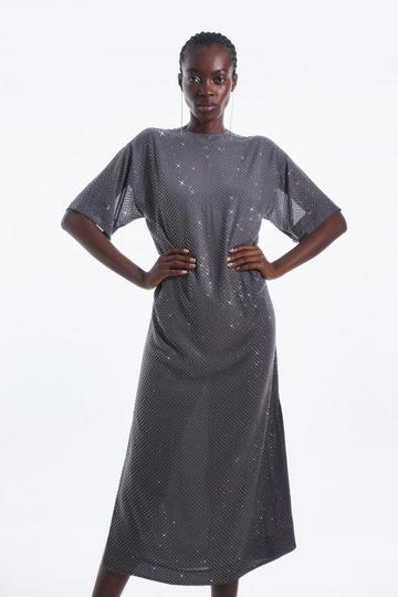 All Over Embellished Georgette Woven Maxi Dress stone