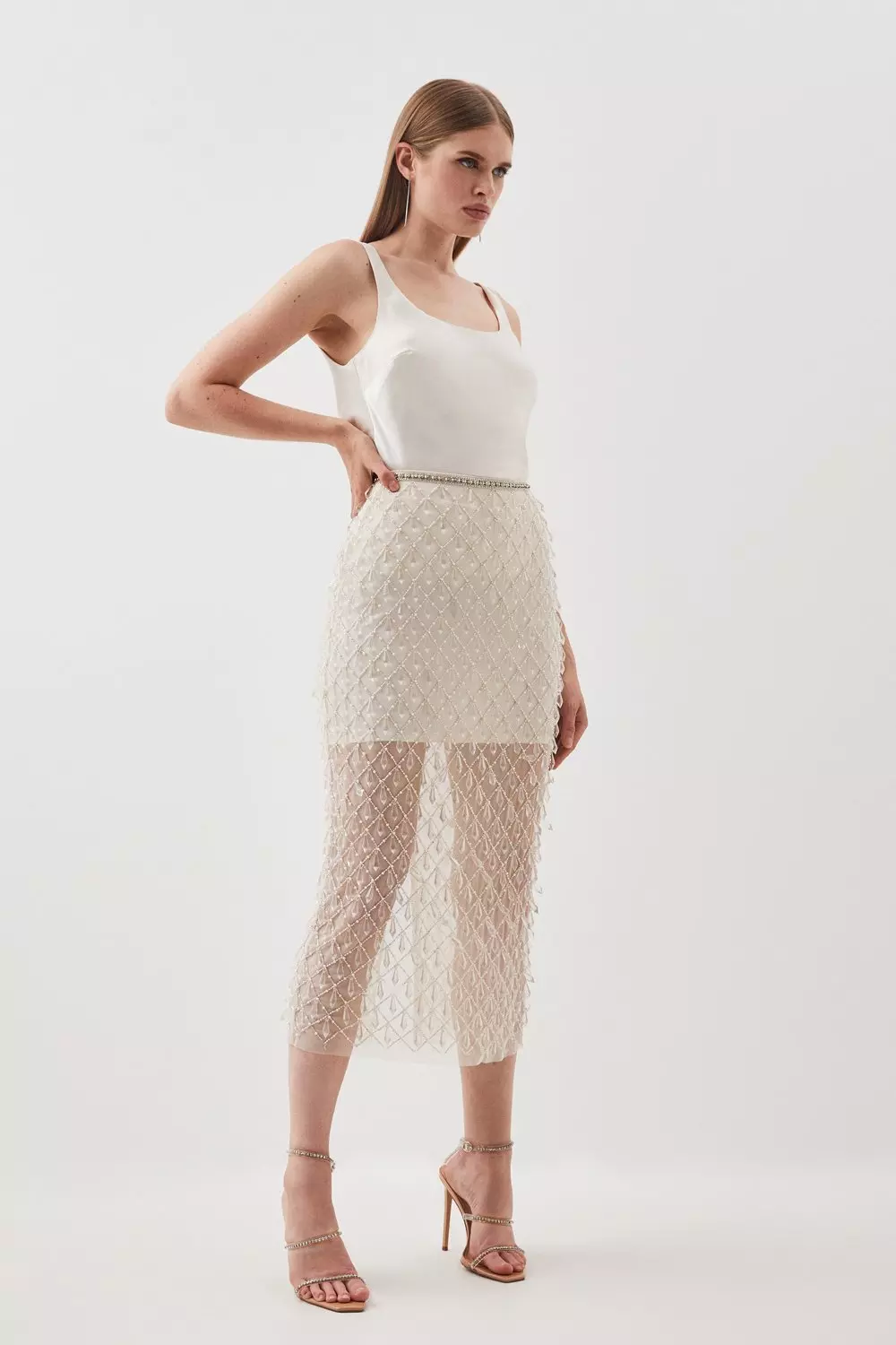 Embellished long 2024 skirt and top