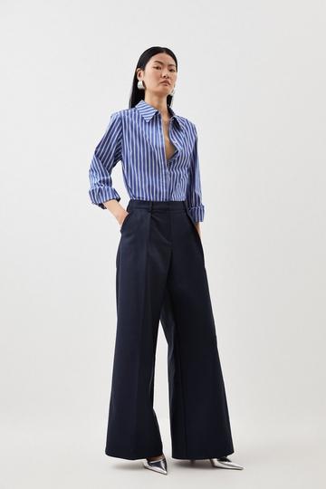 Tailored Cotton Sateen Wide Leg Trousers navy