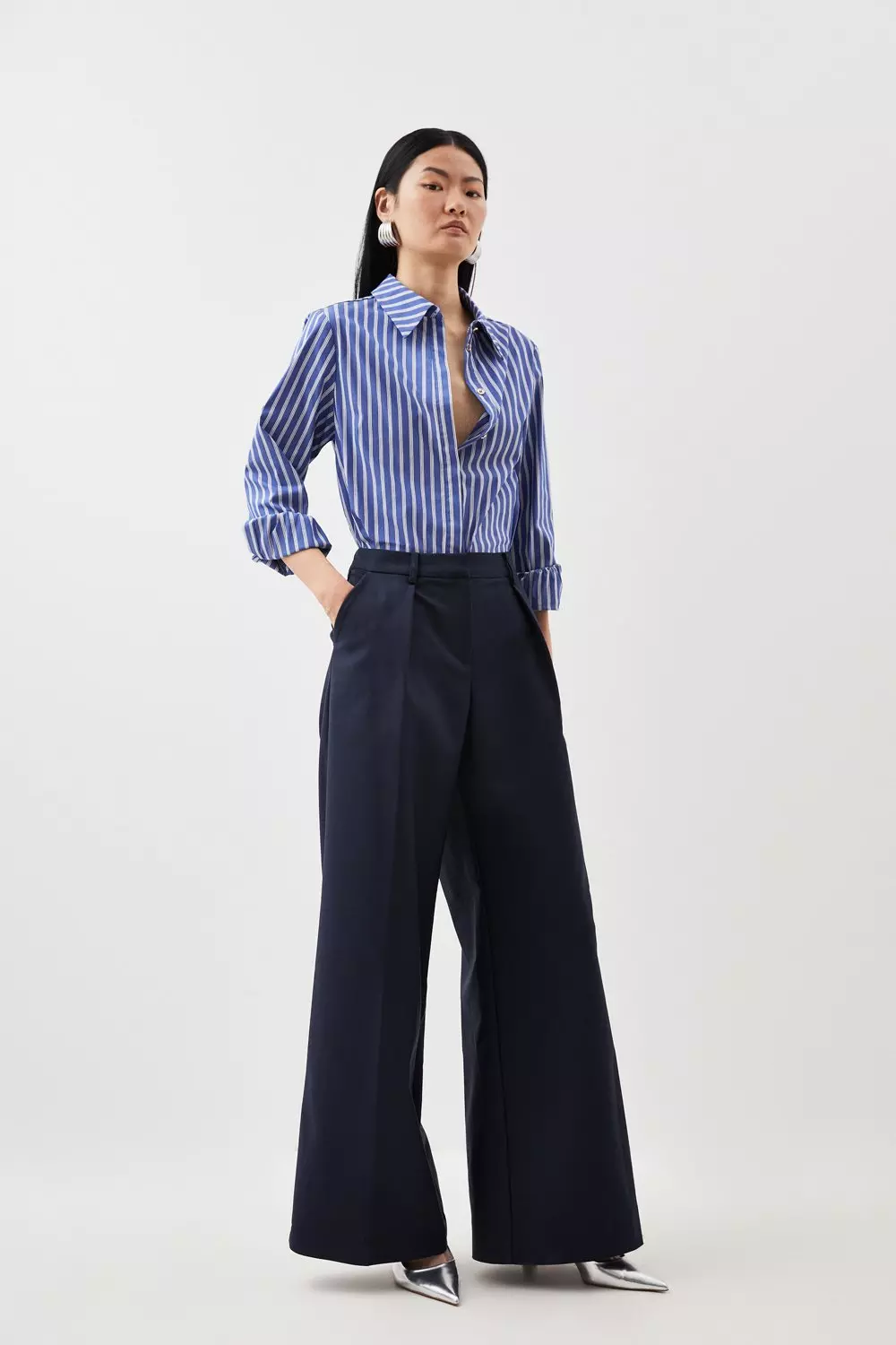 Tailored Cotton Sateen Wide Leg Trousers