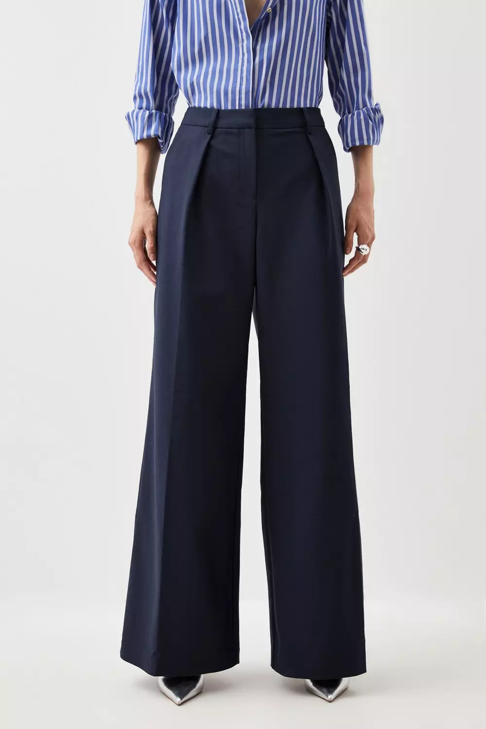 Tailored Cotton Sateen Wide Leg Trousers