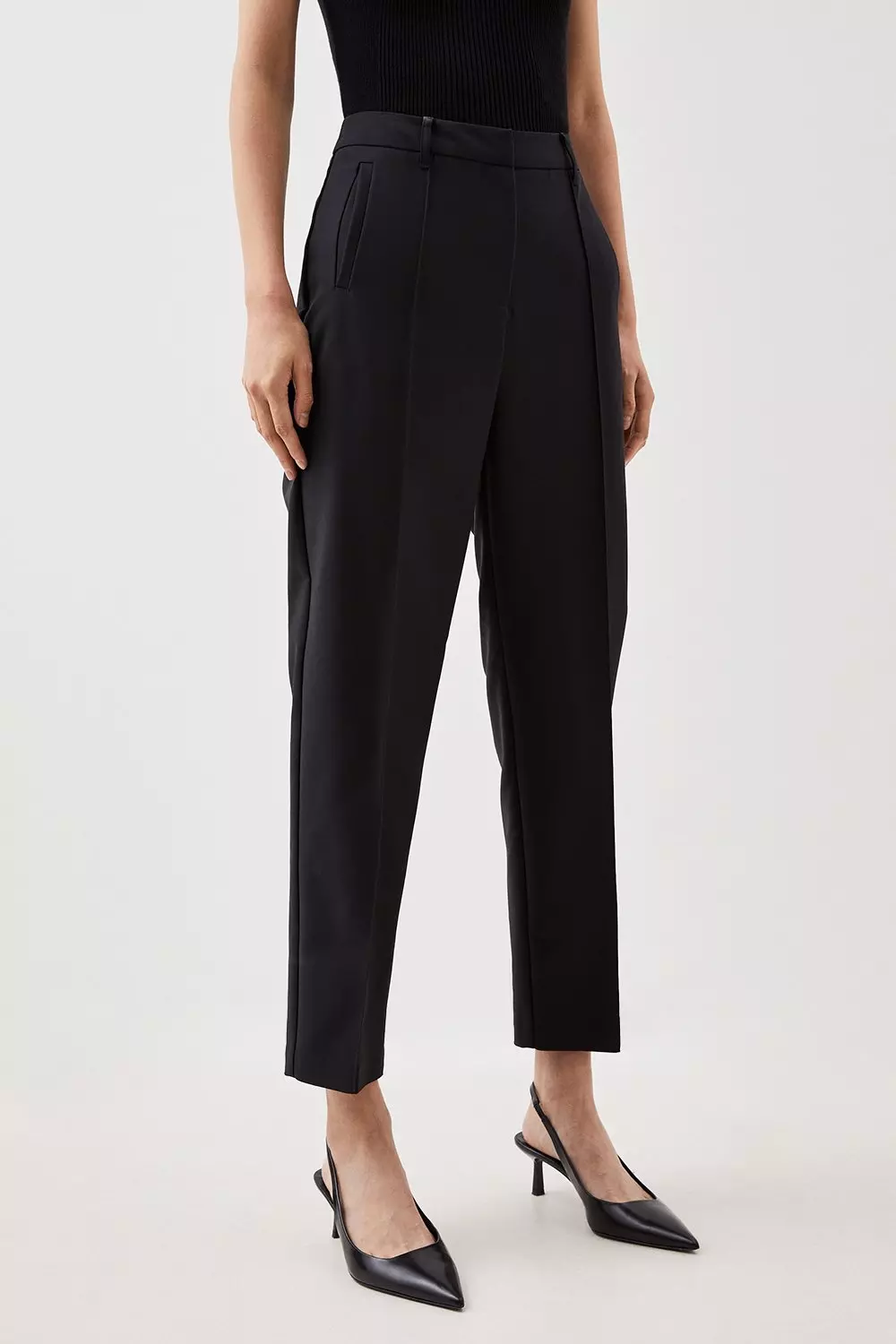 Tailored Cotton Sateen Slim Leg Pants | Karen Millen