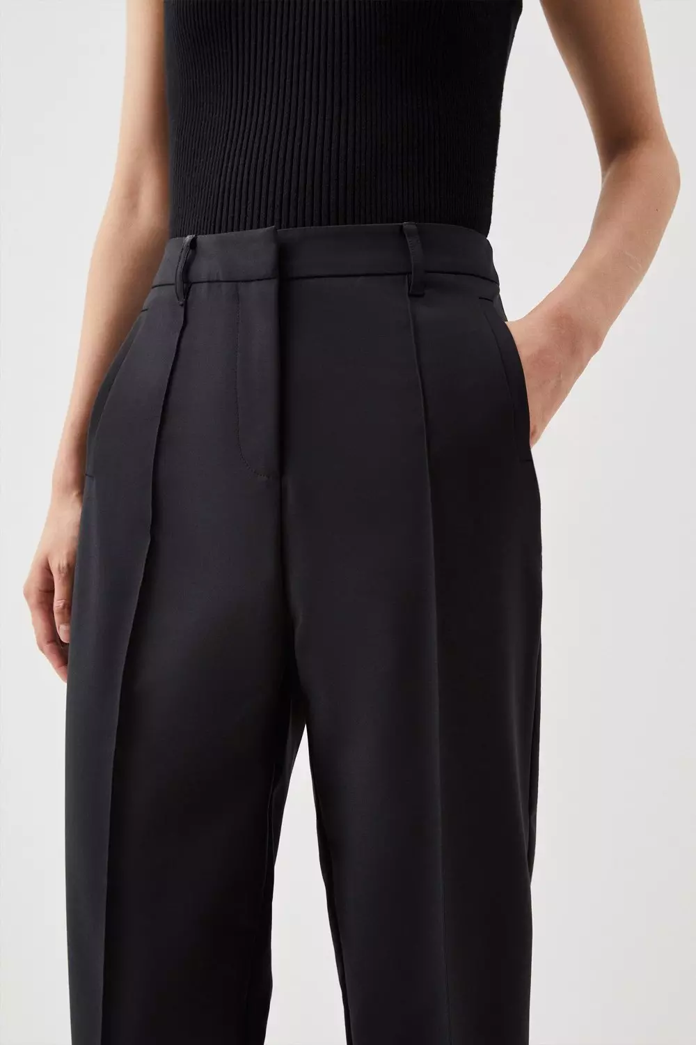 Tailored Cotton Sateen Slim Leg Pants