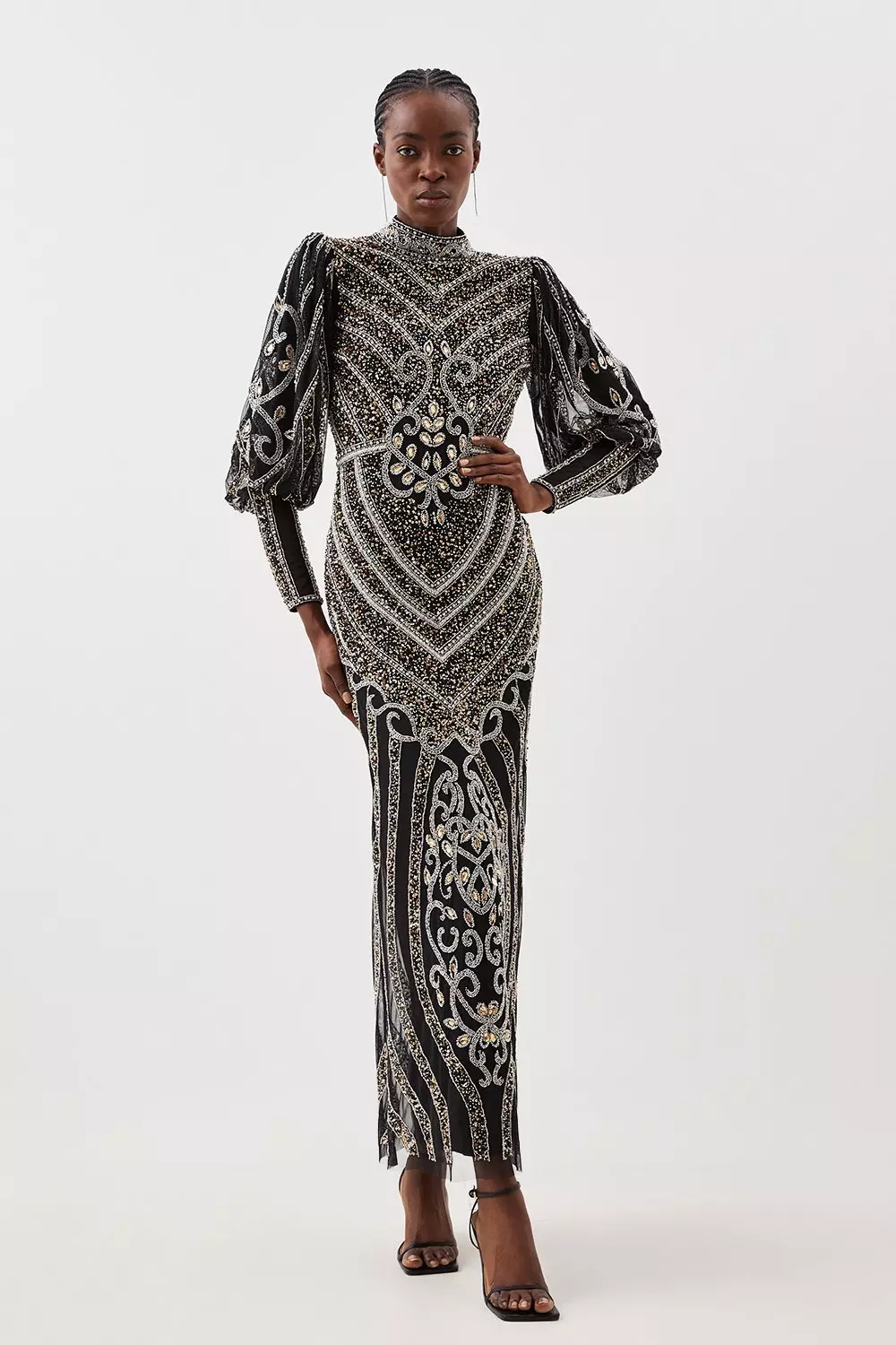 Crystal Embellished Balloon Sleeve Woven Maxi Dress | Karen Millen