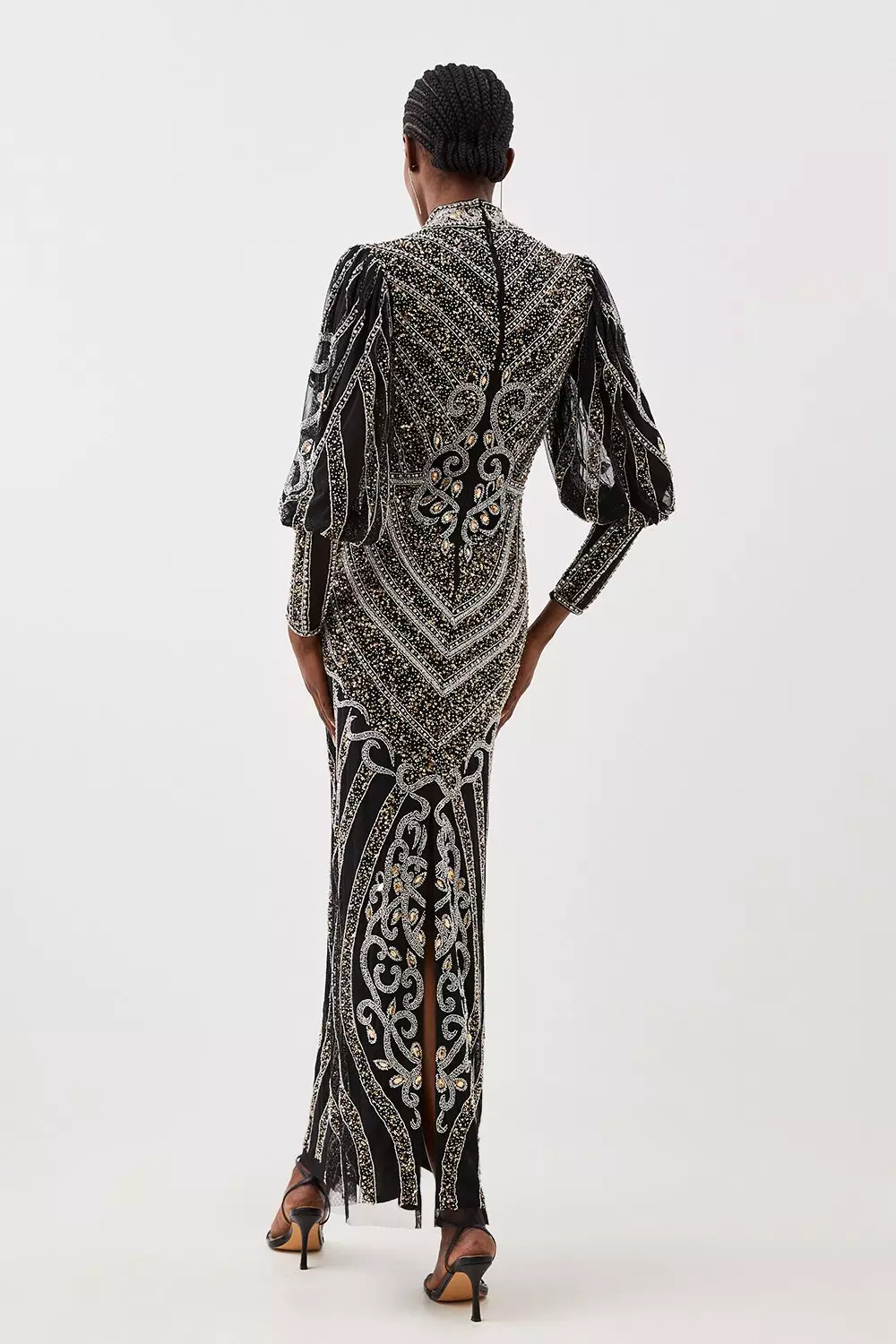 Petite Crystal Embellished Balloon Sleeve Woven Maxi Dress Karen