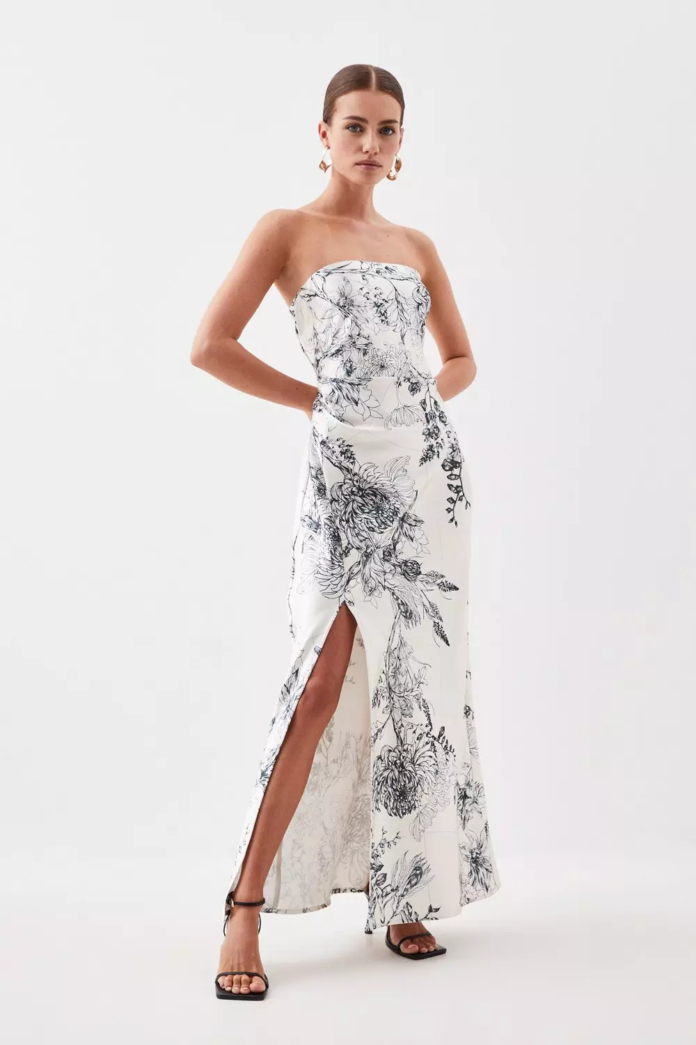 Petite Floral Premium Satin Panelled Woven Midi Dress