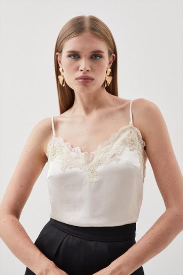 Mixed Mesh Spot Tulle Collared Jersey Blouse