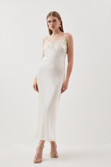 Satin Lace Woven Midaxi Dress ivory