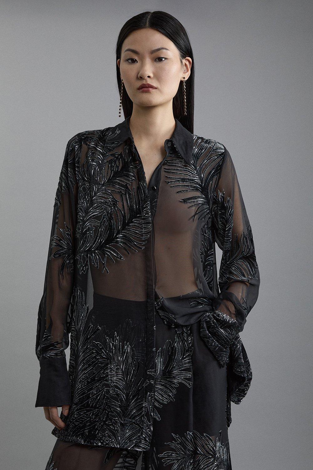 Tall Feather Devore Woven Shirt - Black