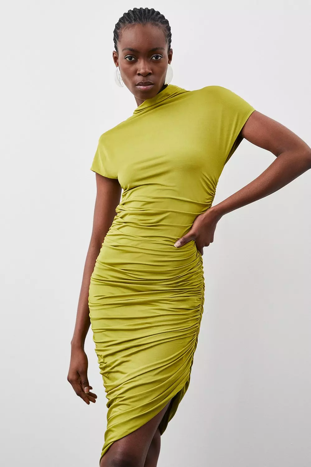 Ruched shop turtleneck dress