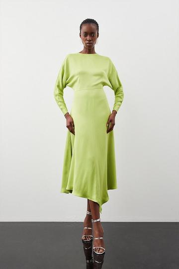 Satin Crepe Long Sleeve Midi Dress green