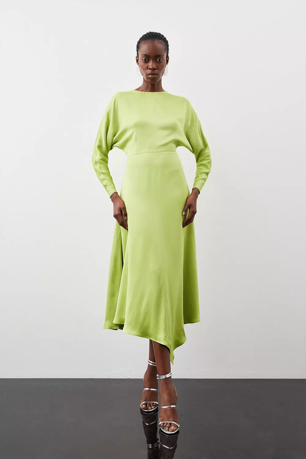 Silk midi 2025 dress long sleeve