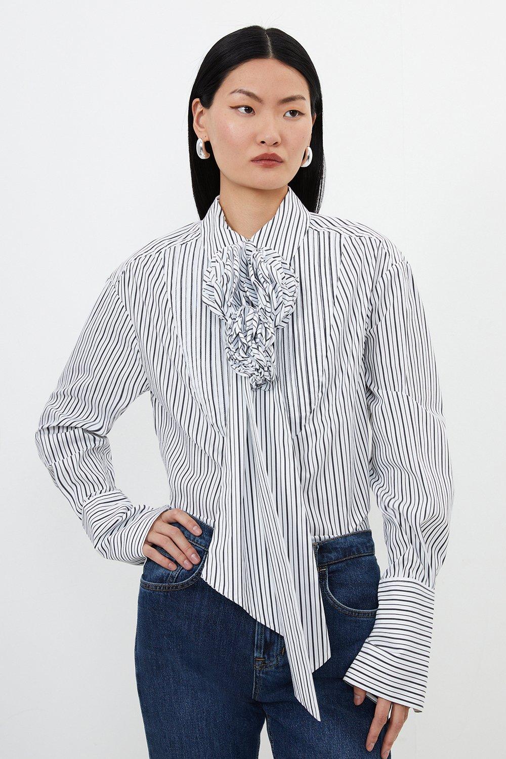 Striped Cotton Woven Shirt With Rosette - Mono