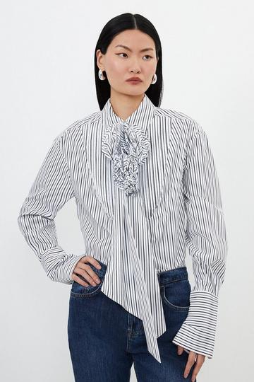 Pleated Striped Ruffle Woven Shirt