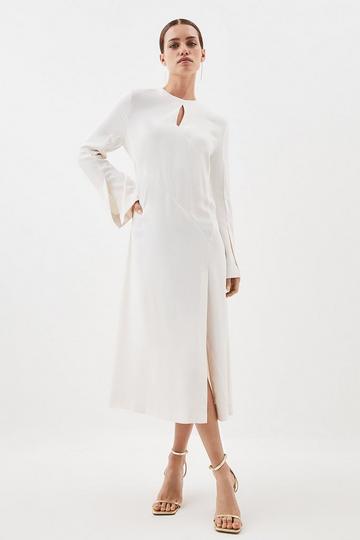 Petite Long Sleeve Column Maxi Dress ivory