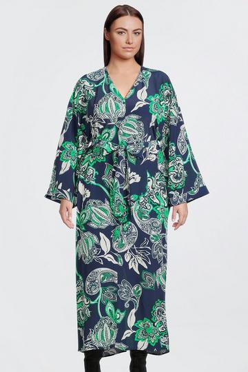 Floral Multi Plus Size Batik Batwing Sleeve Woven Midi Dress