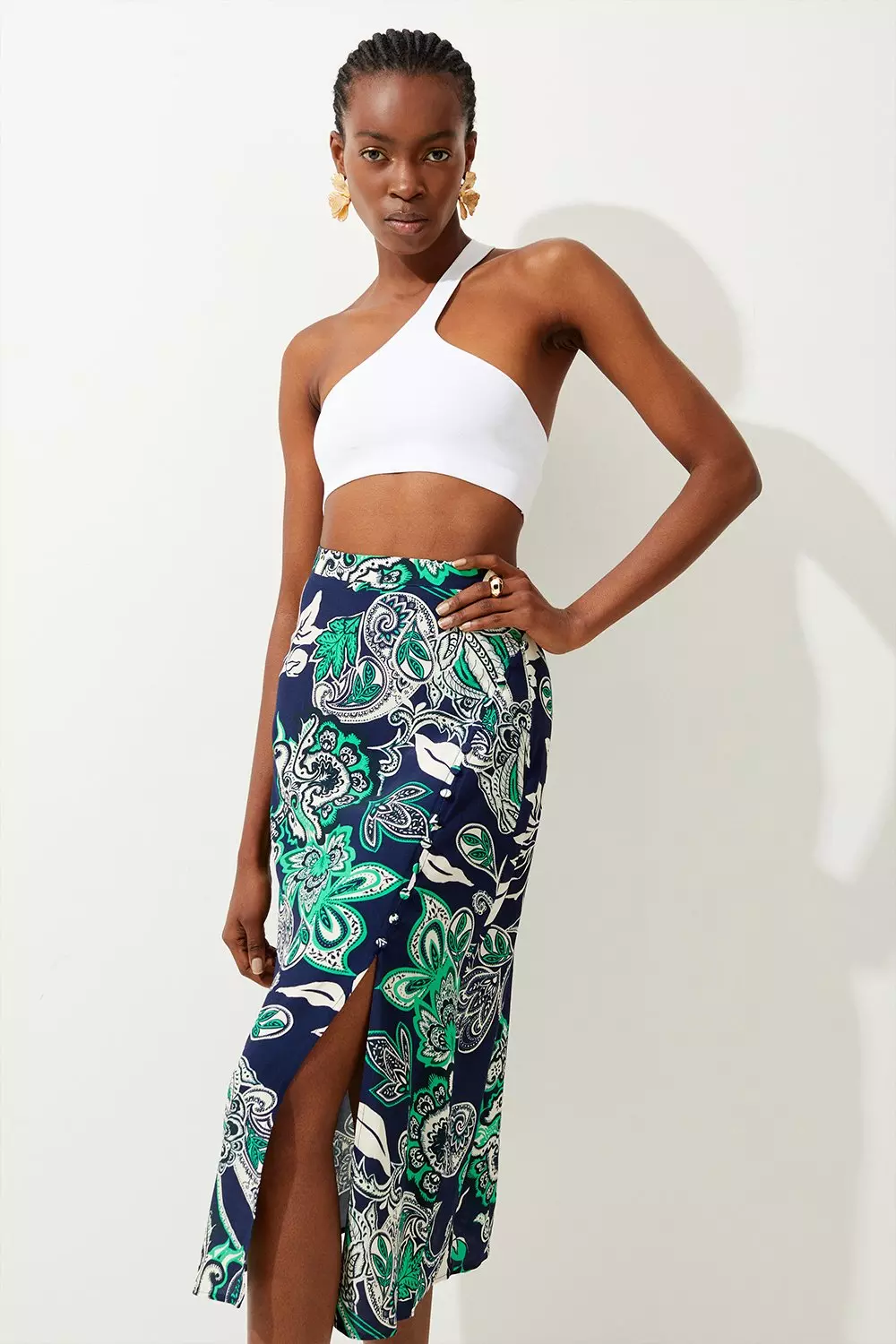 Batik Buttoned Midi Skirt | Karen Millen