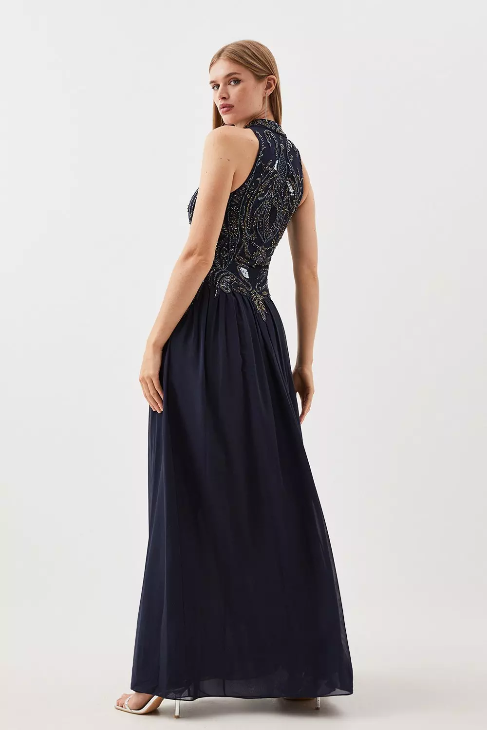 Navy and silver store embellished maxi dress