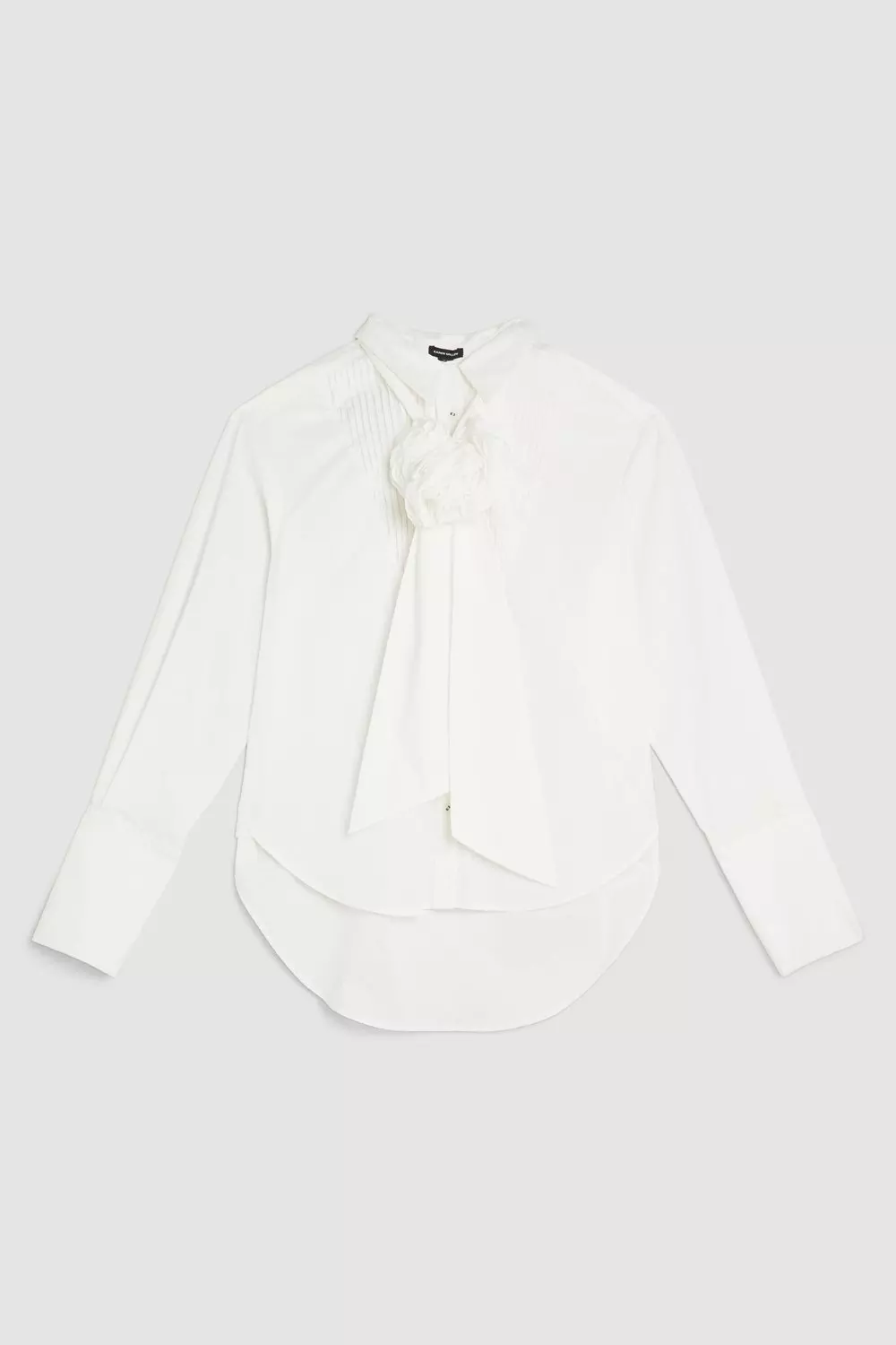 Plus Size Striped Cotton Woven Shirt With Rosette | Karen Millen