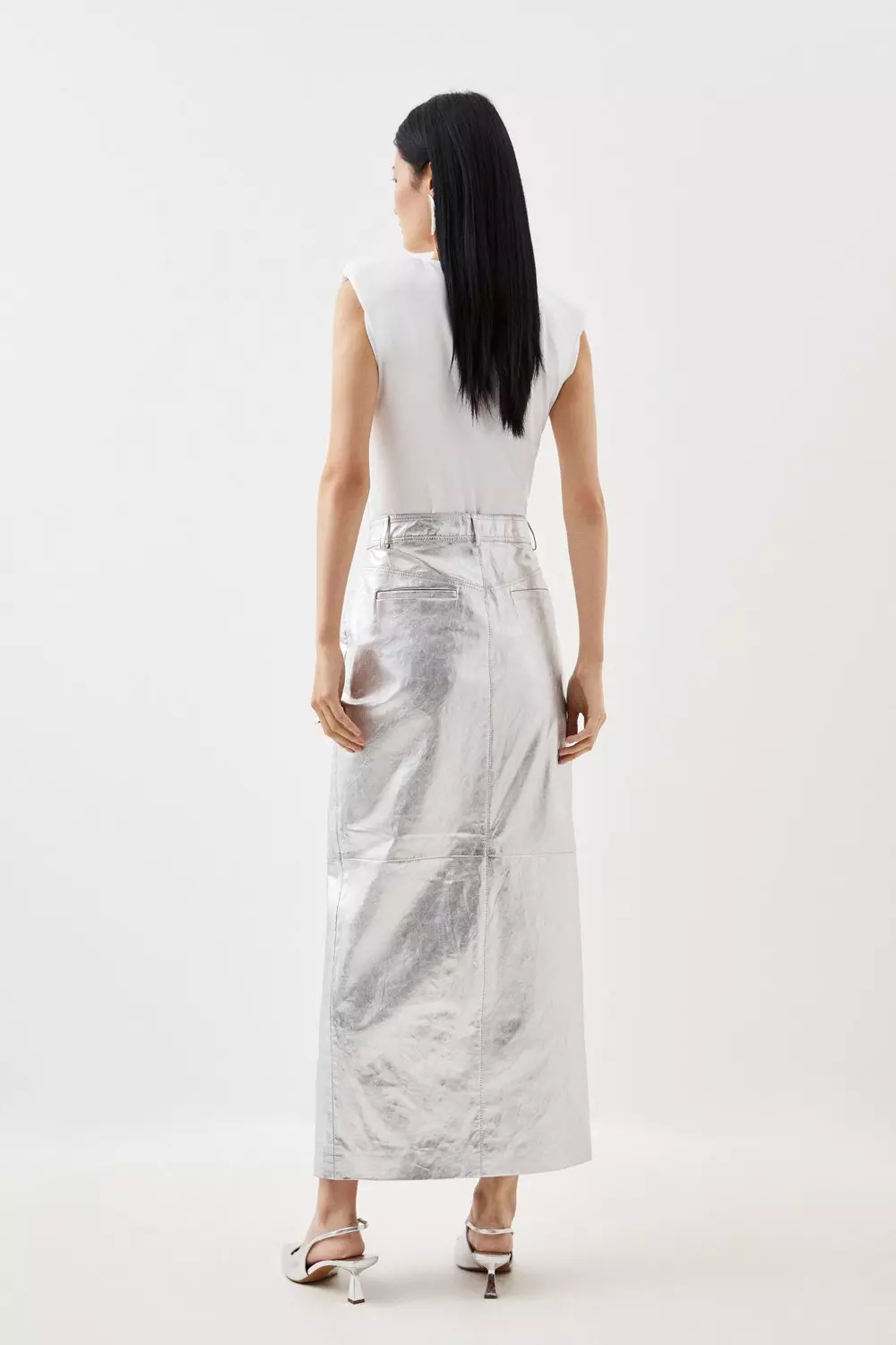 Metallic leather midi clearance skirt