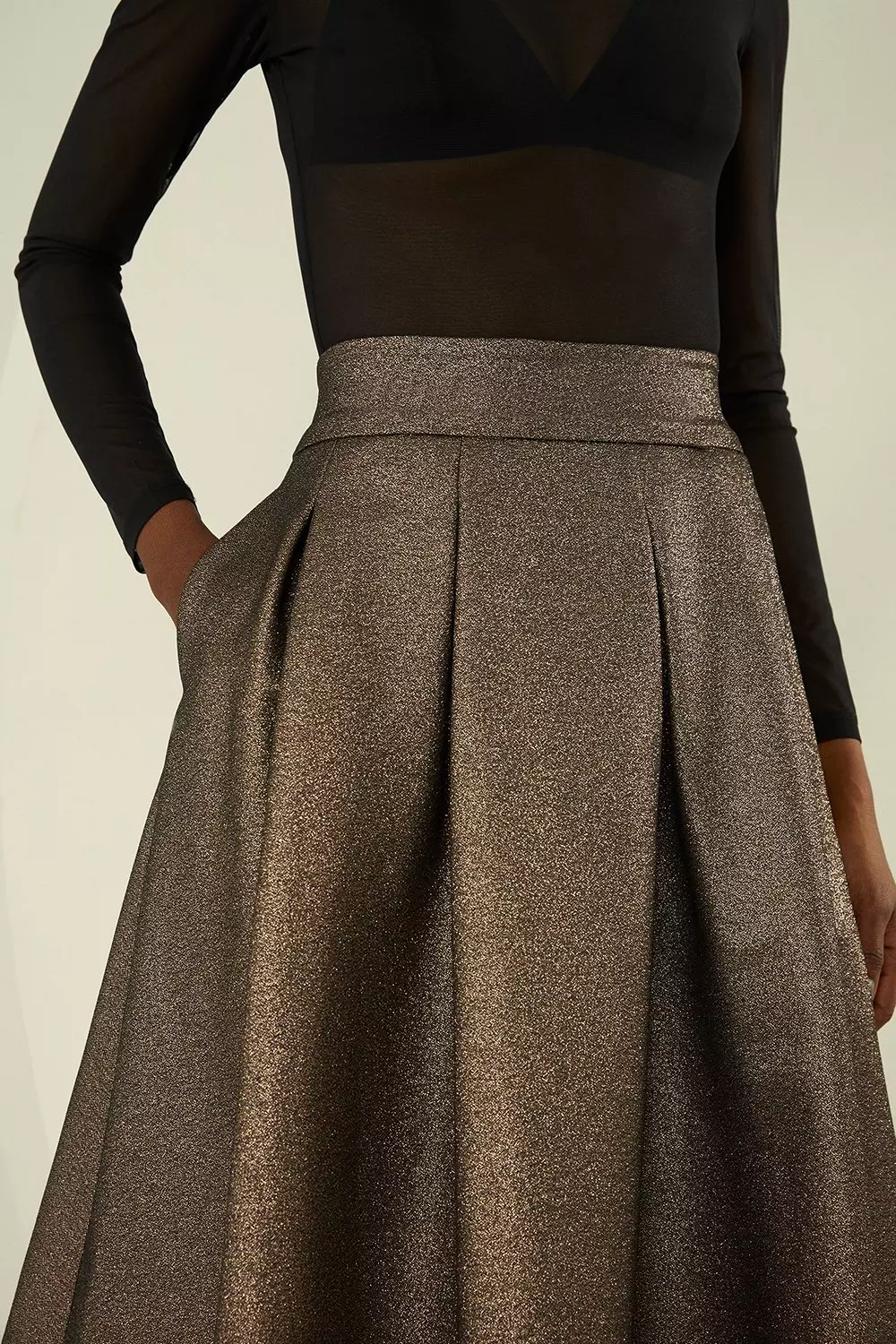 Tailored Metallic Full Midi Skirt