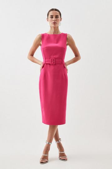 Compact Stretch Belted Pencil Dress fuchsia