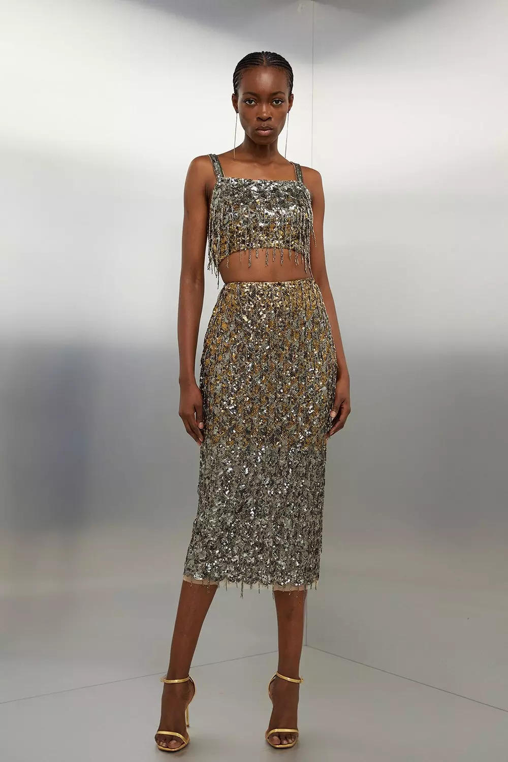 Karen millen shop gold sequin skirt